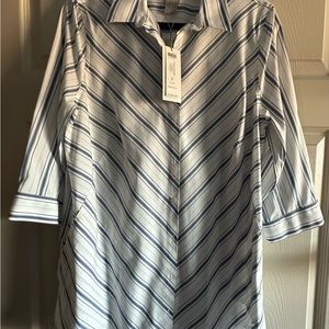 Chicos Stain Shield Pocket Tunic Blue & White Stripe. No Iron Requires
